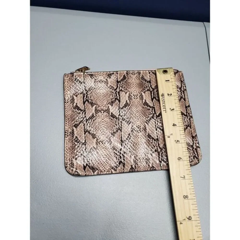 Makeup Pencil Bag Pink Brown Snake Print Leather‎ Zip Pouch Single Compartment